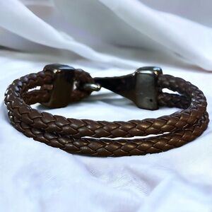 Brown double braided leather bracelet